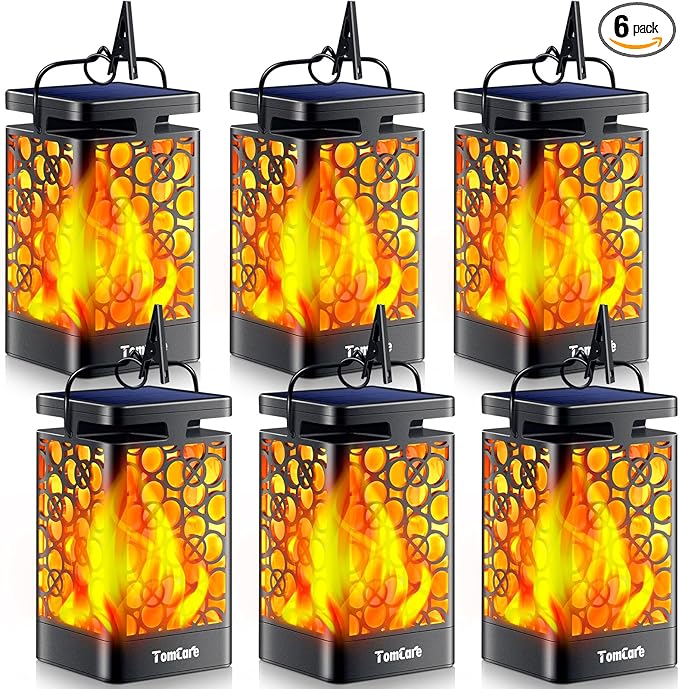 TomCare Solar Lanterns Outdoor Upgraded Flickering Flame Waterproof Hanging by TomCare