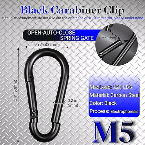 150 Pack M5 Carabiners, 3/16Inch Galvanized Steel Black Quick Link Small - Image 2