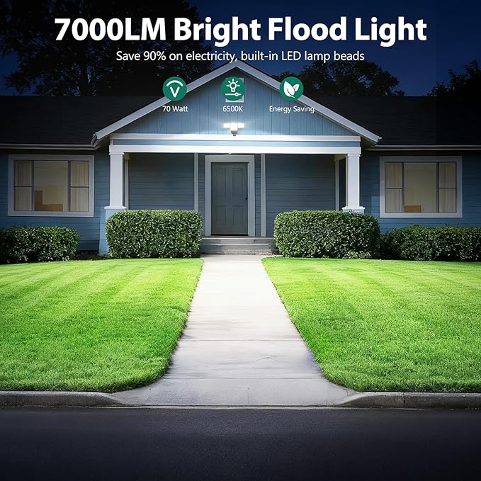 70W 7000LM Security Lights Outdoor, 4-Head LED Motion Sensor Flood Light - Image 5
