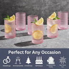 Khen Hobnail Beaded Highball Drinking Tumbler Glasses | Set of 6 | Pastel Pink - Image 2