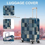 ANNA QUEEN Blue Patchwork Luggage Cover, Modern Grid Suitcase Protector - Image 2