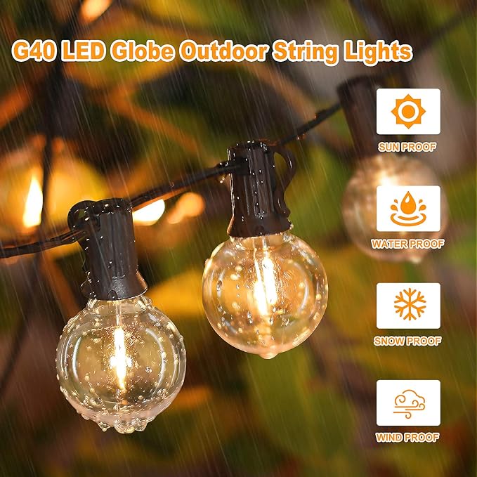 Outdoor G40 LED Globe String Lights 50Feet Dimmable Waterproof Shatterproof - Image 5
