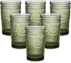 ZMOWIPDL Vintage Glassware Drinking Glasses Set of 6, 13 oz Green Textured by ZMOWIPDL