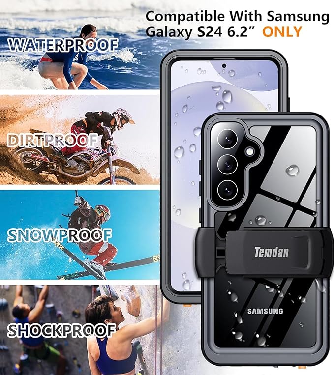 Temdan Compatible with Samsung Galaxy S24 Case Waterproof with Belt Clip Holster - Image 7