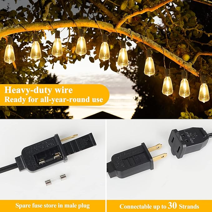 Brightever 50FT Outdoor String Lights Waterproof, 2700K Bright LED Patio Lights - Image 4