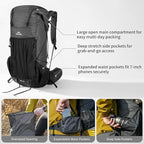Naturehike 45L Rock 2.0 Upgraded Internal Frame Hiking Backpack - Image 3