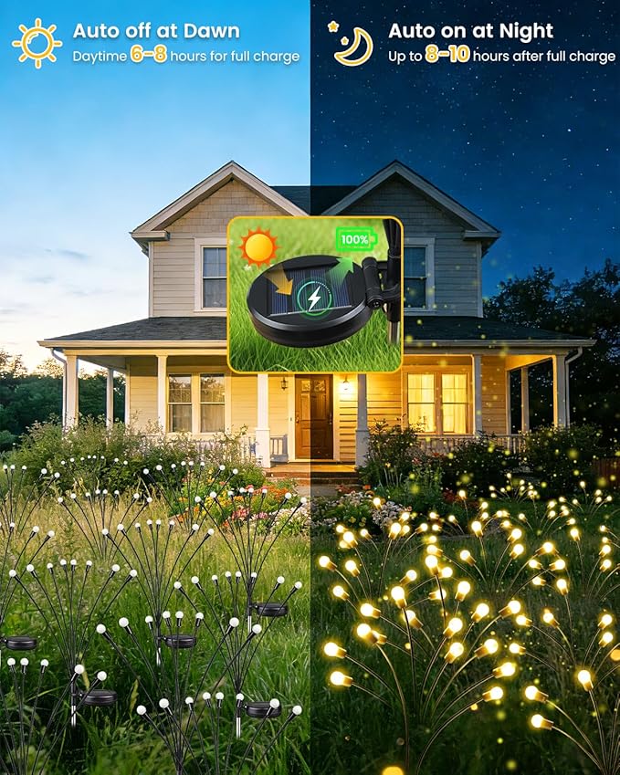OZS 8 Pack Total 64 LED Solar Firefly Lights Fairy Outdoor - Image 3
