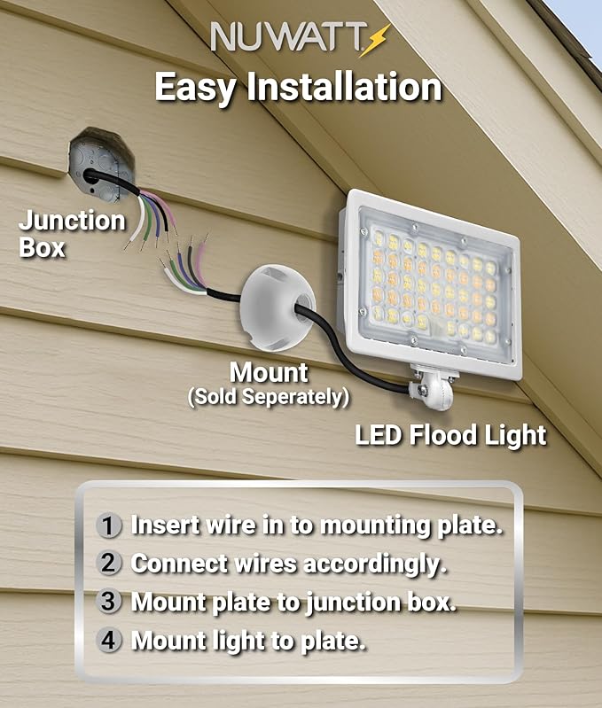 NUWATT 50W LED Flood Light, 3CCT 3000K/4000K/5000K Selectable, IP65 Waterproof - Image 9