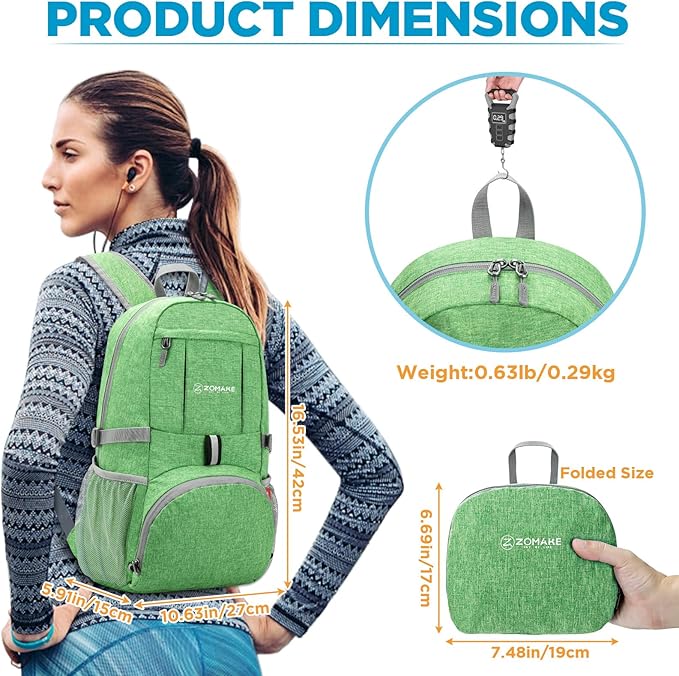 ZOMAKE Ultra Lightweight Packable Backpack 25L, Small Foldable Backpacks Hiking - Image 2