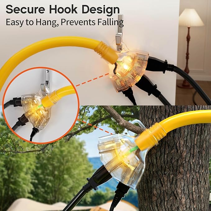 10 ft 10 Gauge Heavy Duty 3 Outlet Extension Cord Splitter - Image 4