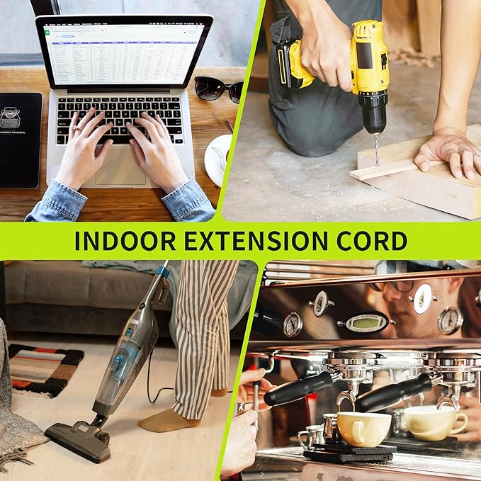 16/3 Black Extension Cord 8inch, Indoor Extension Cord - Image 7