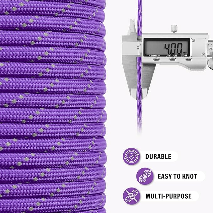 Reflective Paracord Rope 750 lb - 200ft 5/32" Parachute Cord 4MM 12-Strand para - Image 6