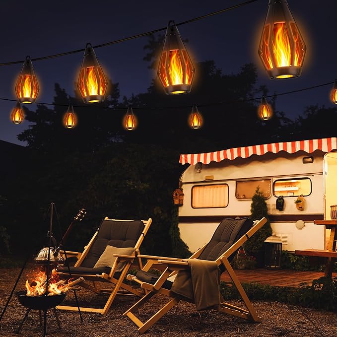 iBaycon Solar Flame Lights, 42Ft 15 LED Bulbs Flickering Flame String Light - Image 8