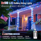 JMEXSUSS 2 Pack Red White and Blue Lights Outdoor, 33ft 100 LED 4th of July - Image 5