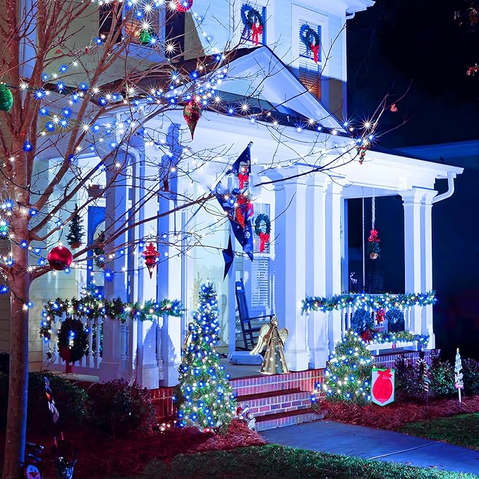 JMEXSUSS 66ft 200 LED Blue and White Outdoor Christmas String Lights, Expandable - Image 7