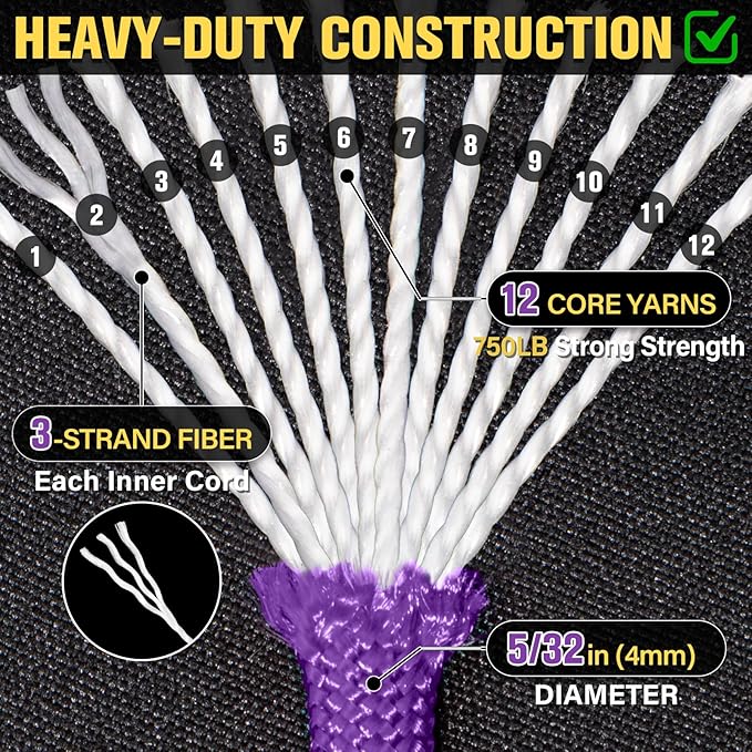 Paracord Rope 750 lb - 200ft 5/32" Parachute Cord 4MM 12-Strand para Cord - - Image 3