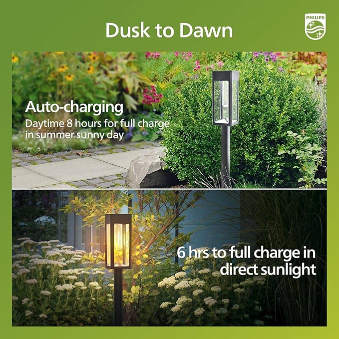 Philips 6 Packs Solar Pathway Lights Outdoor, Glass Metal Led Garden Landscape - Image 5
