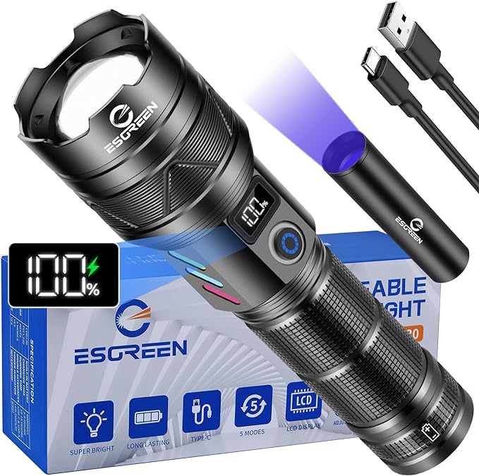 Rechargeable Flashlights 100000 High Lumens, Long Range 5000ft, Super Bright by Esgreen