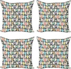 Ambesonne Funny Cartoon Throw Pillow Cushion Case Pack of 4, Theme of Playful by Ambesonne