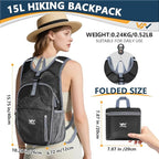 15L Foldable Hiking Backpack, Lightweight Packable Waterproof Machine Washable - Image 3