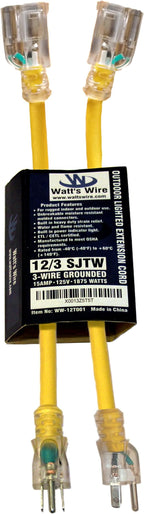 2 Pack - 1 ft Short Outdoor Extension Cord Waterproof - 12 Gauge Heavy Duty - Image 6