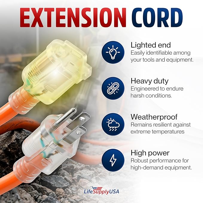 25ft Outdoor/Indoor Extension Cord 10/3 Gauge Ultra Heavy Duty 3 Prong SJTW - Image 2