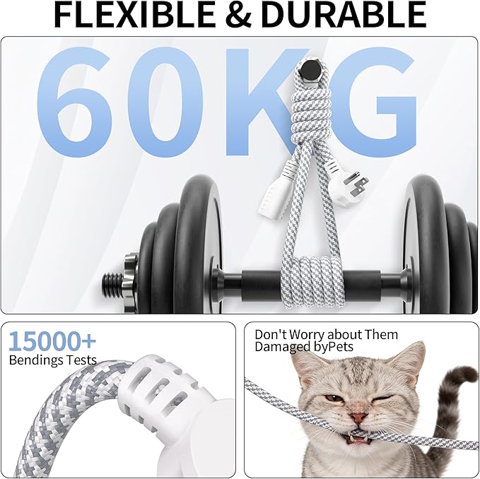 16 Gauge Braided Extension Cord 20 FT, 16/3 Flat Plug Power Cord Indoor - Image 6
