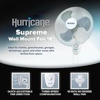 Hurricane 18" Supreme 90-Degree Oscillating Wall Mounted Fan - Image 2