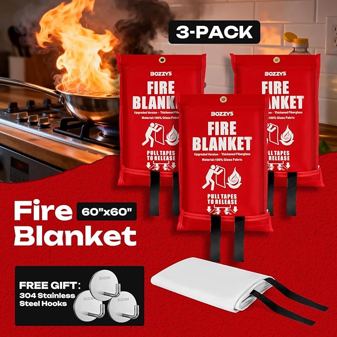 Fire Blanket 3-Pack | Fiberglass Prepared Fire Suppression | 60"x60" Fire - Image 2