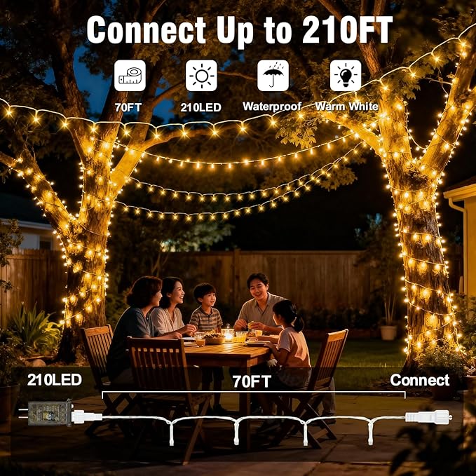 210 LEDs Warm White LED String Lights – 70FT Transparent Wire, Waterproof & - Image 2