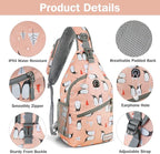 ZOMAKE Sling Bag, Penguin Pink, 5 Separate Compartments, Anti-Theft, Adjustable - Image 4