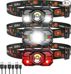 Rechargeable Headlamp Flashlight 3-Pack, 2000 Lumen Super Bright LED Headlight by Sogdeco
