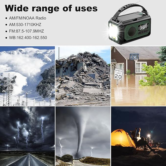 44400mWh/12000mAh Emergency Radio, Hand Crank Portable Solar Radio AM/FM/NOAA - Image 6