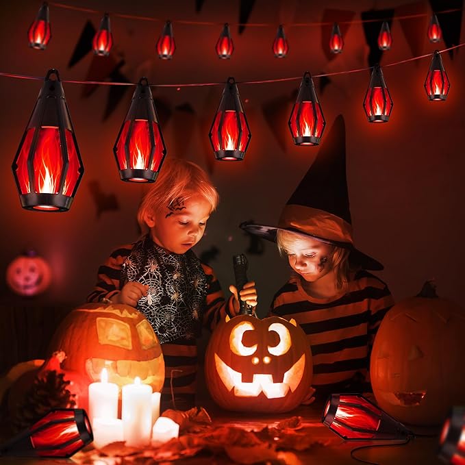 iBaycon Solar Halloween Lights, 42Ft 15 LED Bulbs Flickering Flame String Light - Image 7