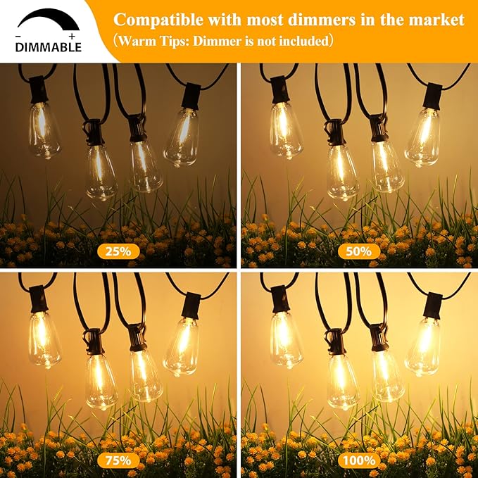 Brightever 120FT Outdoor String Lights Waterproof, 2700K Bright LED Patio Lights - Image 4
