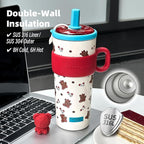 21oz Cute Bear Car Cup with Straw & Cap, Leak-Proof Portable Mug with Tea - Image 6