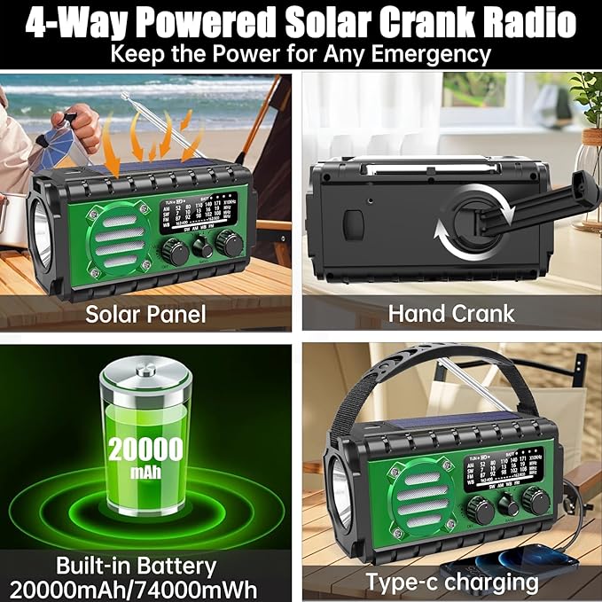 Aivica 20000mah Emergency Radio, SW/NOAA/AM/FM Weather Radio, Solar Powered - Image 6