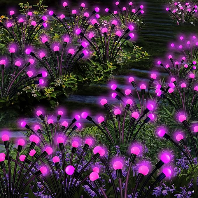 Kohlrabi Solar Garden Lights Outdoor, 4 Pack 32 LED Solar Pink Firefly Lights - Image 6