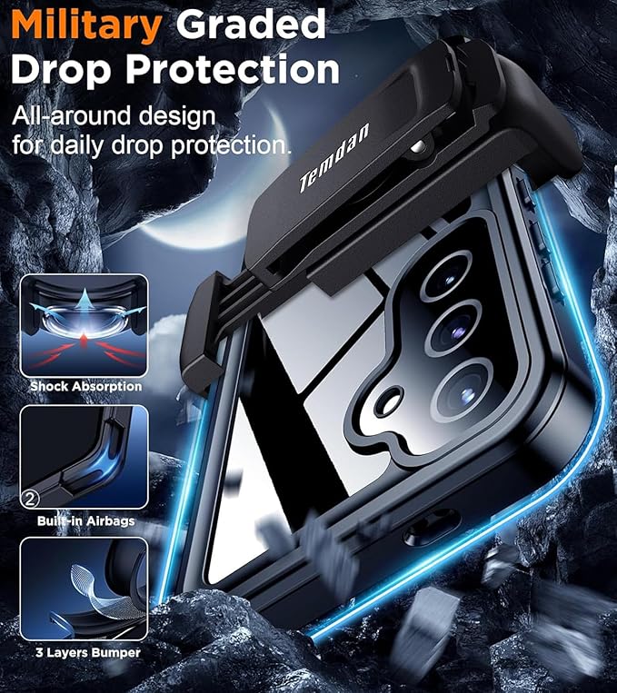 Temdan Compatible with Samsung Galaxy S25 Case Waterproof with Belt Clip Holster - Image 3