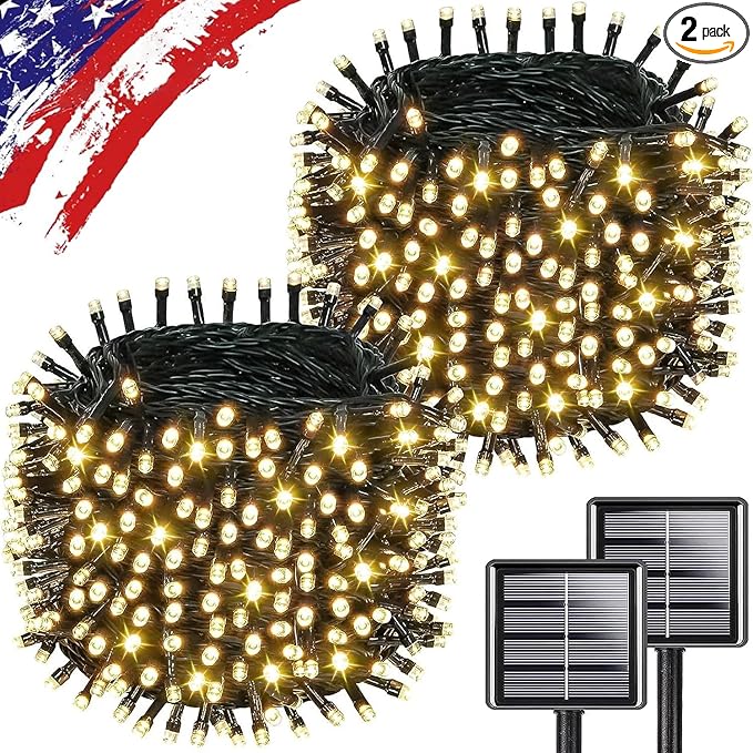 Upgrade 2Pack 500LED Solar String Lights Outdoor Waterproof, 180FT Solar Lights by KAQ