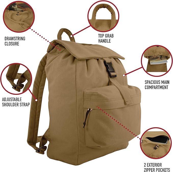 Rothco Canvas Daypack – Heavy-Duty Cotton Canvas Backpack - Image 4