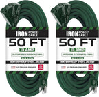 Iron Forge Cable 2 Pack 50ft Green Outdoor Extension Cord by IronForgeCable
