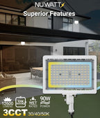 NUWATT 90W LED Flood Light, 3CCT 3000K/4000K/5000K Selectable, IP65 Waterproof - Image 4