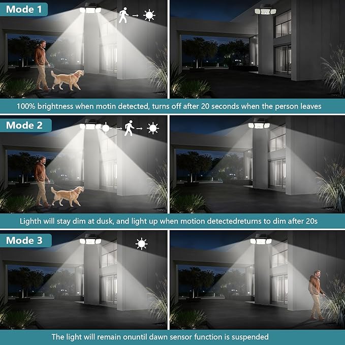 Solar Flood Lights Outdoor- 2800LM 200LED Solar Motion Sensor Lights, 3 Heads & - Image 2