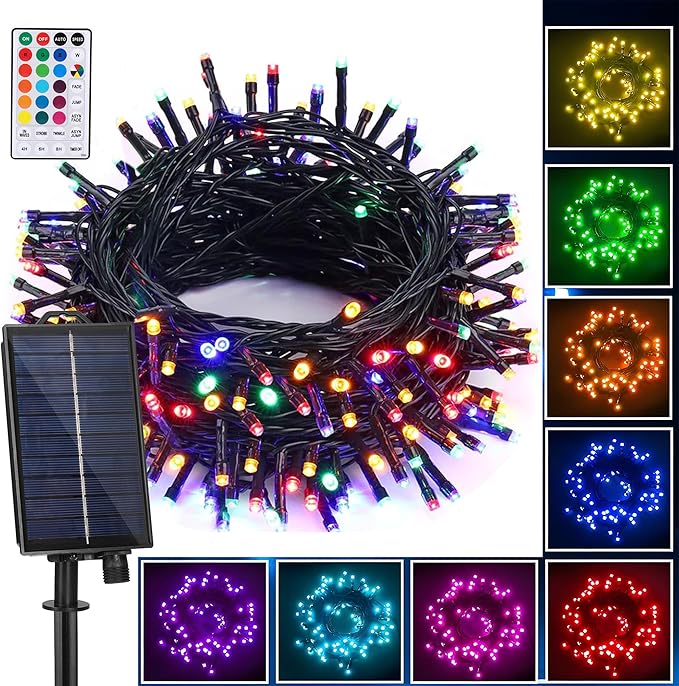 XEWEA Solar String Lights Outdoor, 40Ft 16 Colors 100 LED String Lights by XEWEA