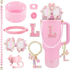 9PCS Pink for Stanley Cup Accessories Set Bling Initials Bow Charms for Stanley by Unknown