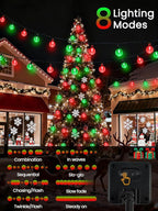 2-Pack 100 LED Red and Green Solar String Lights Outdoor - 64FT Crystal Globe - Image 6