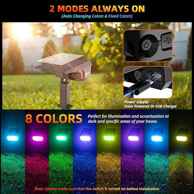 LEREKAM Solar Spot Lights Outdoor Color Changing, IP65 Garden Lights Solar - Image 4
