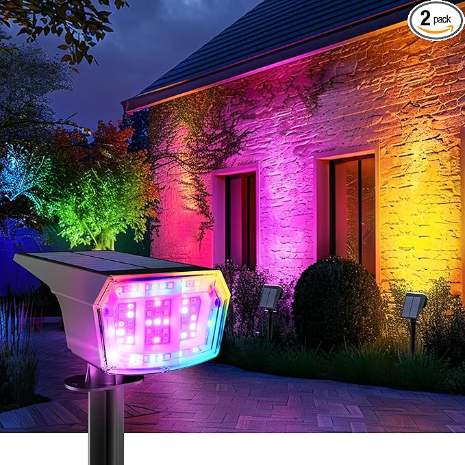 AUDERWIN Color Changing Solar Spot Lights Outdoor, 9 Lighting Modes Colored by AUDERWIN