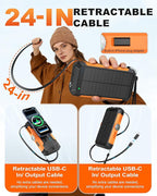 Solar Power Bank with Hand Crank and Retractable Cables, 20000mAh Wireless - Image 3